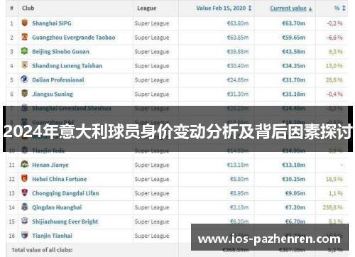 2024年意大利球员身价变动分析及背后因素探讨